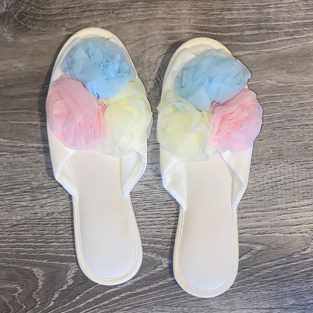 Vintage Glamour Skuffs by Madye's Blue, Pink Yellow Slippers Size 8-9 Large